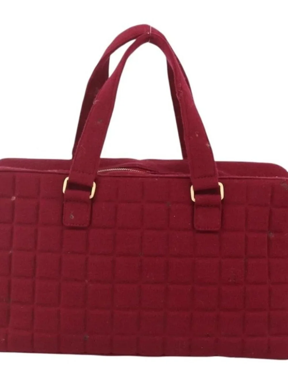 CHANEL Choco Bar Hand Bag Cotton Bordeaux Gold CC Auth BAZ870